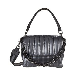 Think Royln bag.  3 straps.  zippered pocket back slip pocket. pearl gray.